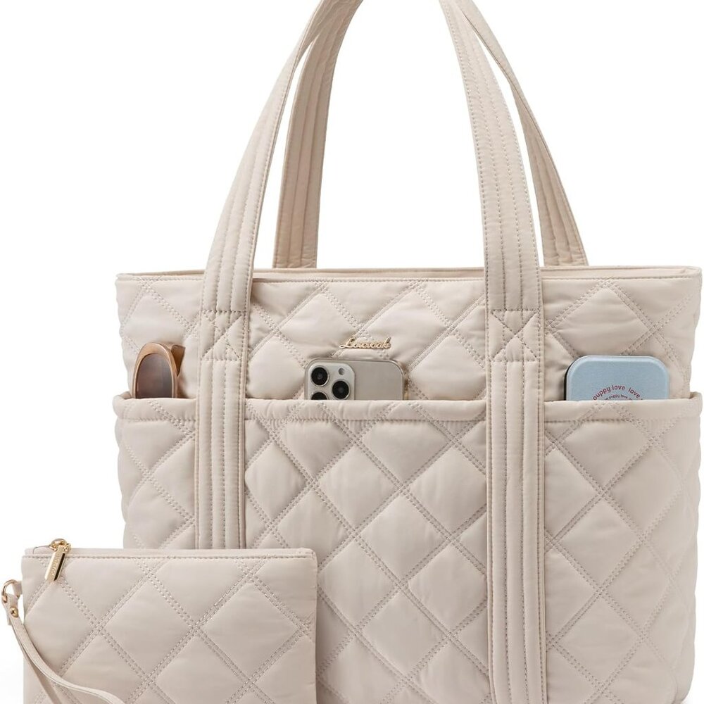 Puffer Tote Bag for Women, Puffy Work Handbag, Travel Shoulder Carry On Bag with